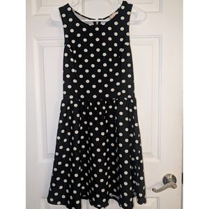 Love...ady Polka Dot Fit and Flare Dress Black White Waffle Knit Retro Twee M